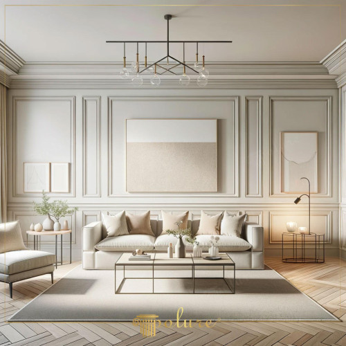 Decor modern pentru living decorat cu muluri elegante și luminoase pentru perete și tavan Îmbinând eleganța și simplitatea, decorarea modernă a livingului este arta de a crea o atmosferă liniștită și primitoare frumusețea luminii naturale, în timp ce liniile elegante ale peretelui și ale șipcilor de tavan creează o senzație de spațiu. Mărește integritatea estetică. Adăugarea de adâncime la peretele spațial și lamelele de tavan. Lamele de perete și tavan adaugă adâncime și caracter suprafețelor plane și simple. Lamelele plasate cu o manoperă fină ca în imagine sunt în perfectă armonie cu mobilierul modern. Întăresc o înțelegere estetică calmă și ordonată a sufrageriei. Aceste lamele sunt, de asemenea, mobilier și artă Punte de legătură între lucrările sale Crearea unui spațiu luminos și spațios Această cameră de zi, dominată de culori deschise, maximizează senzația de spațialitate și de spațialitate. Alegerile de mobilier minimaliste și accesoriile elegante creează o atmosferă liniștită, adăugând în același timp o atmosferă modernă. Atinge clasice în decor modern Un bun exemplu al modului în care elementele moderne și clasice pot fi reunite într-un mod echilibrat, este îmbogățit cu șipci clasice, îmbinând nevoile vieții contemporane cu delicatețea artei istorice. Rezultatul este o integritate estetică Peretele și lamelele de tavan adaugă adâncime și caracter unui spațiu modern precum camera de zi din această imagine, creând o integritate în care fiecare detaliu este în armonie unul cu celălalt , este, de asemenea, o modalitate de a spori valoarea estetică generală a casei tale.