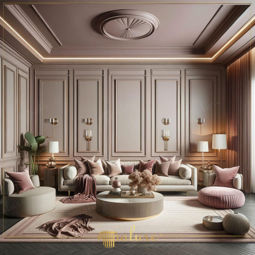 Simple Decoration with Wall and Ceiling Rails in the Design Living Room, Pushing the Boundaries of Elegance Living rooms are areas where we spend quality time with our family and friends, where we get away from the stress of daily life and find peace. The living room in the picture is a perfect example of how wall and ceiling moldings can create a stylish and modern atmosphere within a simple decoration approach. This design creates an eye-catching look with the elegant lines and soft color tones of the space. Aesthetics and Functionality Hidden in the Details in harmony Wall and ceiling laths running around the living room elegantly emphasize the architecture of the space and frame the general design of the room, providing an aesthetic integrity. These simple but effective laths are combined with modern furniture to create both a classic and contemporary style. Use of wall and ceiling lath It prominently reveals the height and width of the room and creates a sophisticated space. Serene Harmony of Colors. Pastel and earth tones prevailing in the living room shown in the picture give a feeling of warmth and comfort. The light colors of the wall and ceiling moldings make the space look wider and open, thus creating a modern and minimalist look. The soft texture and rich materials of the space create a tasteful and inviting environment. The Role of Lighting and Accessories. The lighting choices of the living room are elegant and functional. Wall sconces, table lamps and the central chandelier not only keep the room bright but also strengthen the style of the space by turning into decorative elements. Accessories and decorative The objects are measured and elegant choices that support the simple and elegant theme of the room. Result: Living Room Enriched with Wall and Ceiling Moldings. The living room in this picture shows how simple decoration can be turned into a stylish and impressive one with the use of wall and ceiling moldings. While creating your own living room with these design ideas, you will add a simple touch to your space. You can be inspired to add an atmosphere of elegance and sophistication