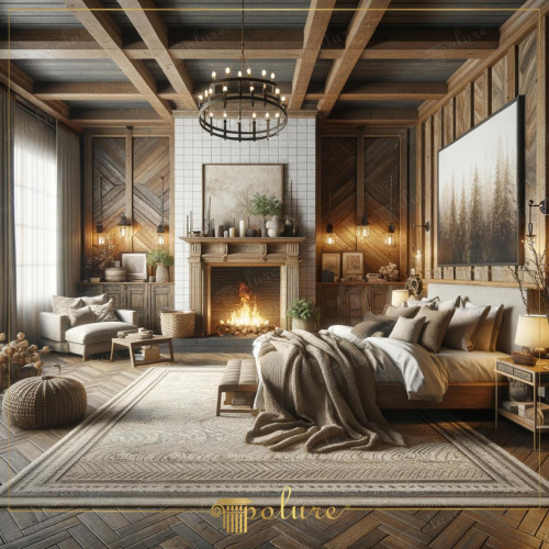 A Rustic Touch in the Heart of Your Home Bedroom Decoration with Fireplace Decorated with Polyurethane Beams The bedroom in the image offers a rustic decor with a fireplace decorated with polyurethane beams, logs and rafters. The design of the room combines traditional rustic style with modern comfort, adding a warm and inviting touch to the heart of the house. Rustic Beauty Meets Modern Comfort. The flexibility and durability offered by polyurethane material brings the natural and classic lines of rustic design to modern living spaces. In this bedroom, wood-look polyurethane beams and rafters offer the warmth and rustic appeal of real wood with a maintenance-free material. The fireplace in the center of the bedroom creates the focus of this rustic atmosphere, while comfortable furniture and elegant accessories reflect modern comfort. The Fascinating Effect of the Fireplace. The fireplace adds the warmth and sincerity of the bedroom. It is the most striking feature of the place, surrounded by stone and brick details, while the fireplace surrounded by stone and brick details strengthens the rustic theme of the room, while the flickering light of the flames makes the room take on a romantic ambiance at night. Elegance Hidden in Details Every detail, from the lighting elements used in the bedroom to the textile products, has been carefully selected. Every element, from the carpet to the curtains and the bedspread, is rustic and It creates a decorative integrity where modern elements come together in harmony.