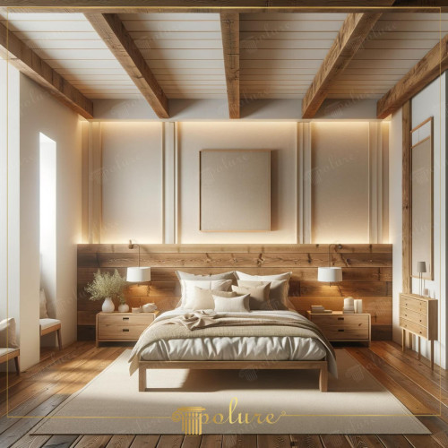 Rustic Bedroom Decoration Designed with Natural Touch Polyurethane Wooden Beams Polyurethane wooden beams are one of the most impressive ways to bring the pure beauty of nature to your home. In this bedroom decoration, the warmth and naturalness of wood combine with the practicality of polyurethane to create a timeless rustic elegance. The beams decorating the ceiling of the room add a characteristic depth and a strong structural aesthetic to the space, while the lightness of polyurethane provides ease of installation and longevity. The plain colors and simple decorative elements used on the walls highlight the striking appearance of the polyurethane wooden beams and create a peaceful shelter. The elegant furniture and natural textures in the bedroom offer a serene ambience by flawlessly blending rustic and modern elements.