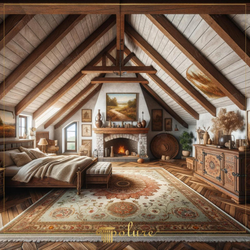 Areas Where Warmth and Historical Elegance Meet with Polyurethane Beams and Rafters Rustic decoration is an art that allows the historical texture to be elegantly integrated into modern living spaces. Polyurethane beams and rafters are the cornerstones of this art, combining the aesthetics of the old world and the appearance of natural wood with the ease and lightness of modern materials. The place in the picture is a vivid example of this combination. Polyurethane beams in wood tones It strengthens the architectural structure of the ceiling and increases the general warmth of the space. Rustic furniture gathered around the fireplace, which is the heart of the house, adds a traditional atmosphere to the room. The painting on the fireplace strengthens the natural theme of the space by offering an idyllic view. The soft color palette and textures create a peaceful atmosphere, while the large and patterned carpet completes the aesthetic integrity of the room. Rustic style is not only a visual pleasure but also reflects a lifestyle. This lifestyle symbolizes a return to nature and simplicity. Polyurethane beams and rafters offer modern solutions that support and facilitate this return. At the same time, the maintenance and installation of these materials requires less labor than traditional wooden materials. As shown in the picture Designing a space requires meticulous consideration of every detail. Each accessory piece of furniture and artwork must create a harmonious story under the rustic theme. Such a space combines the simplicity and naturalness of the past with the comfort of the modern world, creating a feeling of living history.