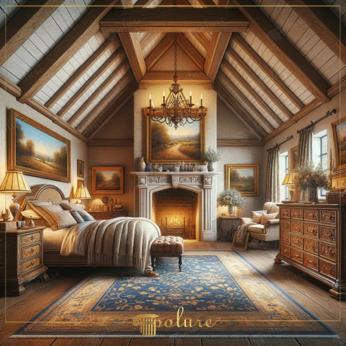Synthesis of Modern Magnificence and Rustic Touches Bedroom Decorated with Polyurethane Beams Rustic decoration is a style reminiscent of the raw and natural texture of nature, and when enriched with contemporary materials, it gives homes an elegant look. While polyurethane beam logs and rafters represent the newest interpretations of this style, the bedroom in the picture is a vivid example of how these materials turn into a stylish and functional interior design. Covering the ceiling The beams combine the visual appeal of traditional wooden beams with the practical advantages of modern materials. The fireplace in the room forms the focal point of the space as a warm and friendly element of rustic decoration. Paintings offering idyllic views and artworks decorating the walls bring nature into the interior and reinforce the peaceful atmosphere of the room. Extending from floor to high ceilings The large and patterned carpet makes the room warmer and more inviting. This bedroom draws attention with every detail as a living space that blends the warmth and comfort of rustic decoration with the needs of the modern world. This place, decorated with polyurethane beams, offers an eye-catching and highly functional living space. It showcases a perfect example of how rustic decoration can be modernized