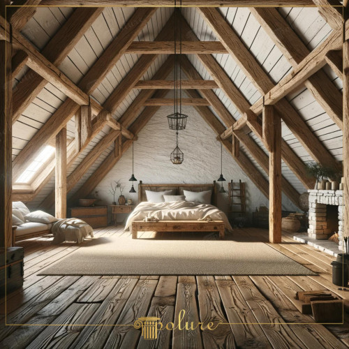 Rustic Bedroom Modernized with Polyurethane in the Elegant Shade of Wooden Roof Beams Rustic decoration adds a friendly atmosphere to living spaces by emphasizing the warmth and aesthetic beauty of natural materials. The use of polyurethane beam and rafter models brings together creativity and comfort by blending this traditional decoration style with modern technology. The bedroom in the picture combines the characteristic features of rustic style in a modern framework, thanks to the lightness and durability of polyurethane. The ceiling's wooden rafters add depth and texture to the room, while the use of polyurethane provides a long-lasting and sustainable solution. This bedroom is designed as a peaceful escape. Natural light flows in through the skylights, keeping the room bright and spacious. Minimalist furniture choices and a neutral color palette convey the naturalness of rustic decoration. It offers it with a modern touch. The large carpet on the floor and simple decorations on the walls complete the aesthetic integrity of this calm and inviting space. This bedroom, furnished with polyurethane beams, stands out as a visually appealing and functional living space. It combines the warm and natural spirit of traditional rustic decoration with a modern lifestyle. This place offers an ideal shelter for those who want to take a breath from the hustle and bustle of daily life.