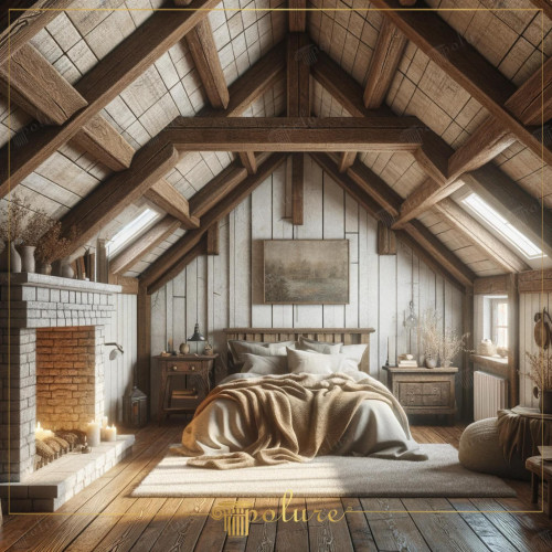 Rediscovering Classic Rustic Beauty with Modern Touches Bedroom with Polyurethane Beams While rustic decoration creates a warm atmosphere in homes with its natural and friendly atmosphere, polyurethane beam log and rafter models offer a modern and functional interpretation of this style. The bedroom in the picture creates a unique aesthetic by blending traditional rustic design with a contemporary touch. Dark polyurethane beams adorning the ceiling only add character to the room. It not only reflects the warmth of the old world with the advantages of modern materials, but also reflects the warmth of the old world. Every corner of the bedroom is designed as a peaceful shelter full of natural textures and soft colors. The seating area around the fireplace and window sills offer the coziness and comfort of a rustic lifestyle. The artworks on the walls and the wooden details throughout the room add to the atmosphere of the space. It emphasizes the aesthetics of a village house. This bedroom is thought to be an ideal escape point for those who want to get away from the fast pace of the modern world. Equipped with polyurethane beams, this space offers a timeless beauty by combining the warmth and naturalness of rustic decoration with a long-lasting and easy-to-maintain material.