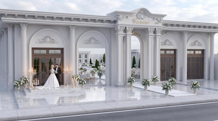 Decorarea exterioara a salii de nunti Tokat Gurme In cadrul proiectului Salii de Nunti Tokat Gürme am modelat designul arhitectural al salii in 3D am pregatit randari de inalta calitate si am produs toate produsele decorative din poliuretan utilizate in cadrul proiectului in propriile noastre facilitati Am gestionat procesul de proiectare si productie de la inceput pana la sfarsit oferind solutii estetice durabile si la dimensiuni personalizate