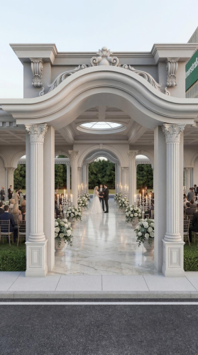 Tokat Gurme wedding hall exterior decoration In the Tokat Gürme Wedding Hall project we modeled the halls architectural design in 3D prepared high-quality renderings and produced all polyurethane decorative products used in the project in our own facilities We managed the design and production process end-to-end offering aesthetic durable and custom-sized solutions